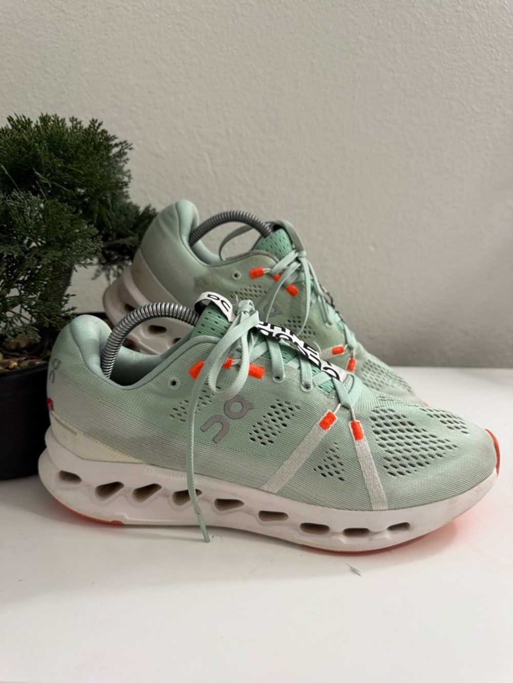 On Running Women size 10.5 Mint Green and Orange Lightweight Running Shoes - Picture 2 of 9